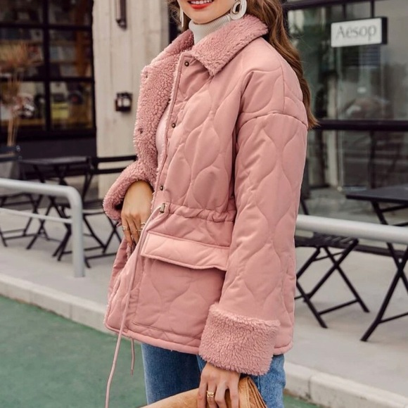 Press button drawstring waist Teddy lining jacket - Picture 3 of 4